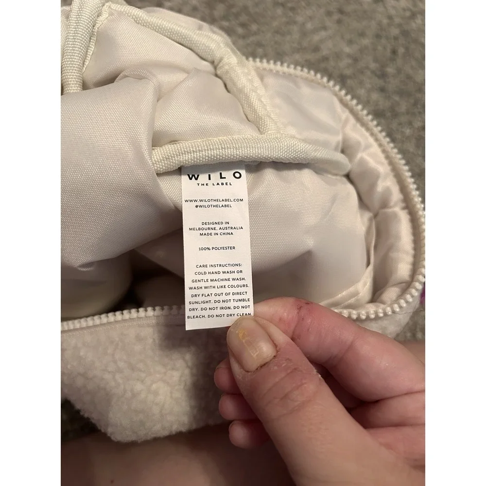 WILO The Label Teddy Sherpa Cosmetic Makeup Toiletry Travel Zip Pouch Cream Bag